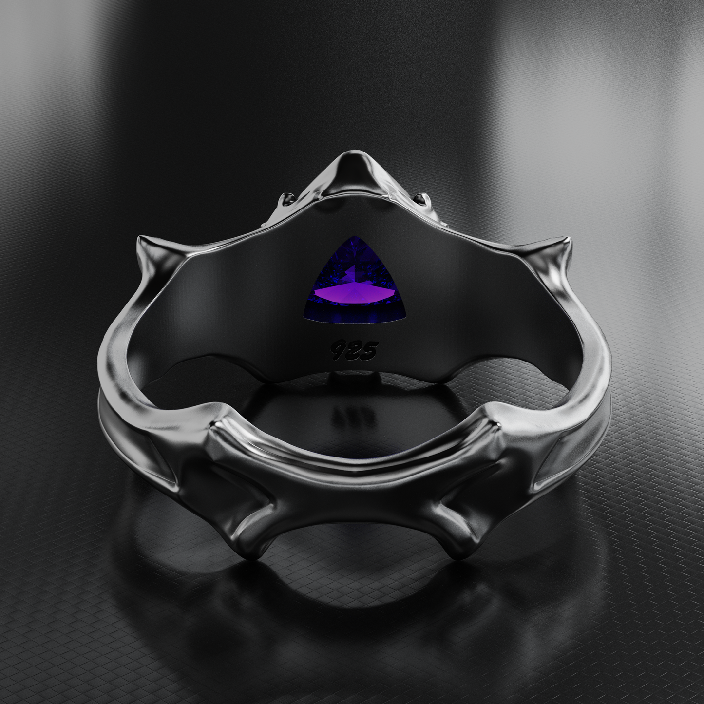 Sterling Silver Ring with 1.2 Carat Trillion Cut Amethyst