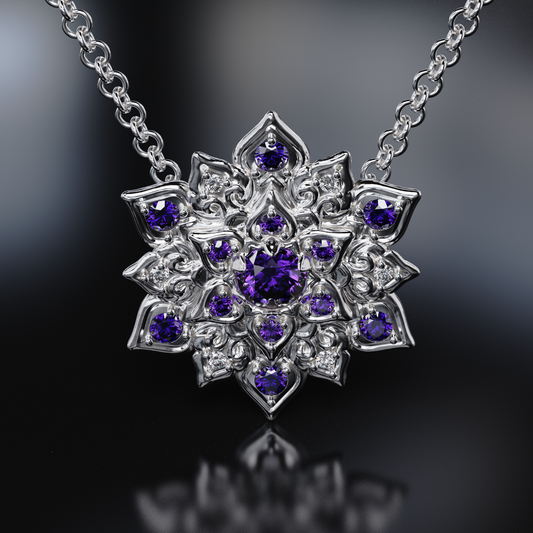 Mandala Pendant with Amethyst and White Zircon