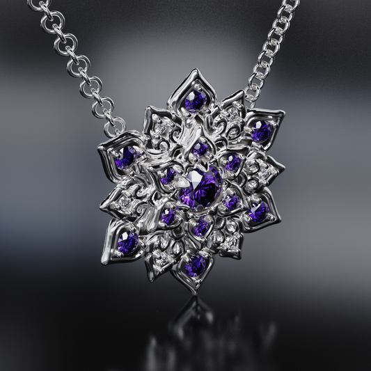 Mandala Pendant with Amethyst and White Zircon