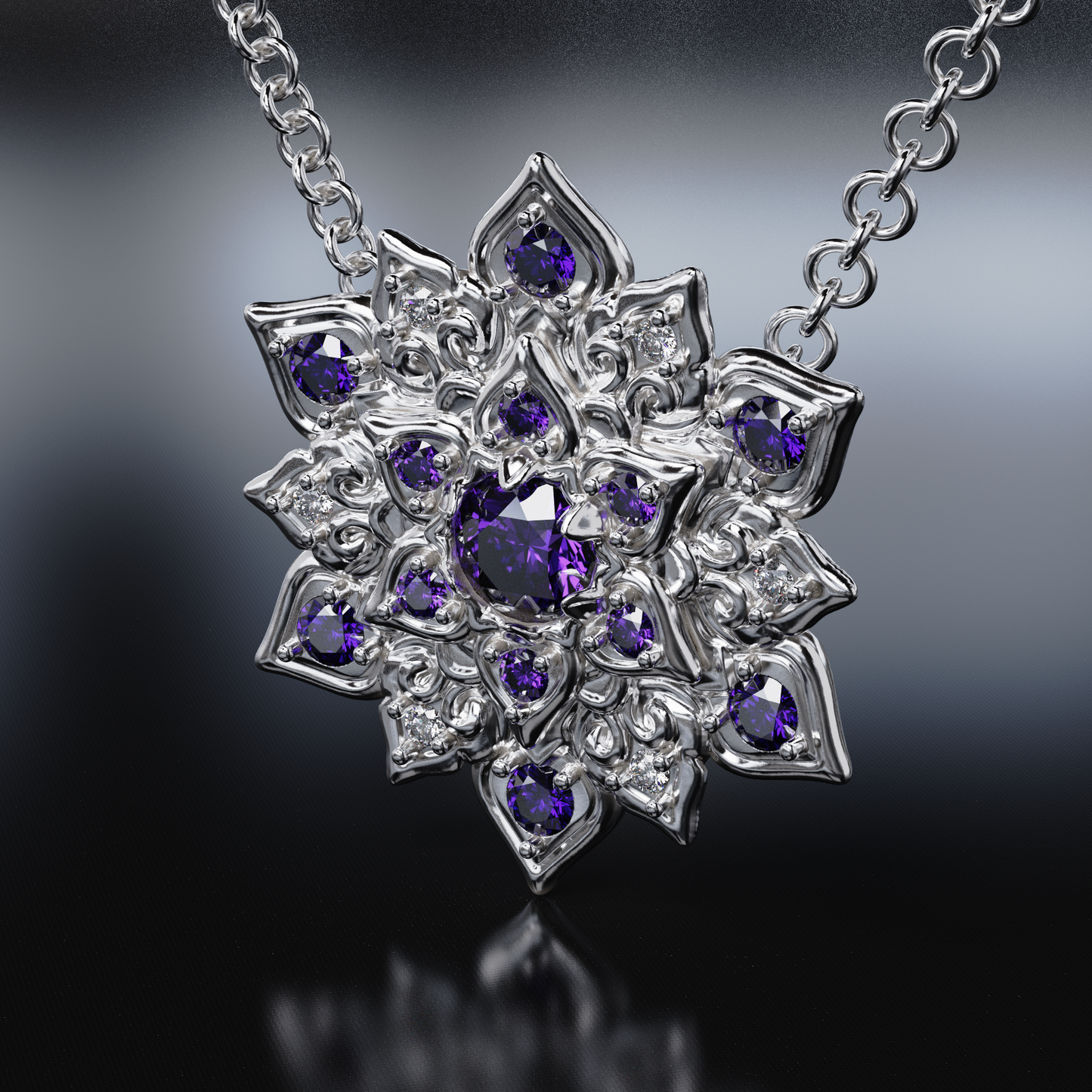 Mandala Pendant with Amethyst and White Zircon