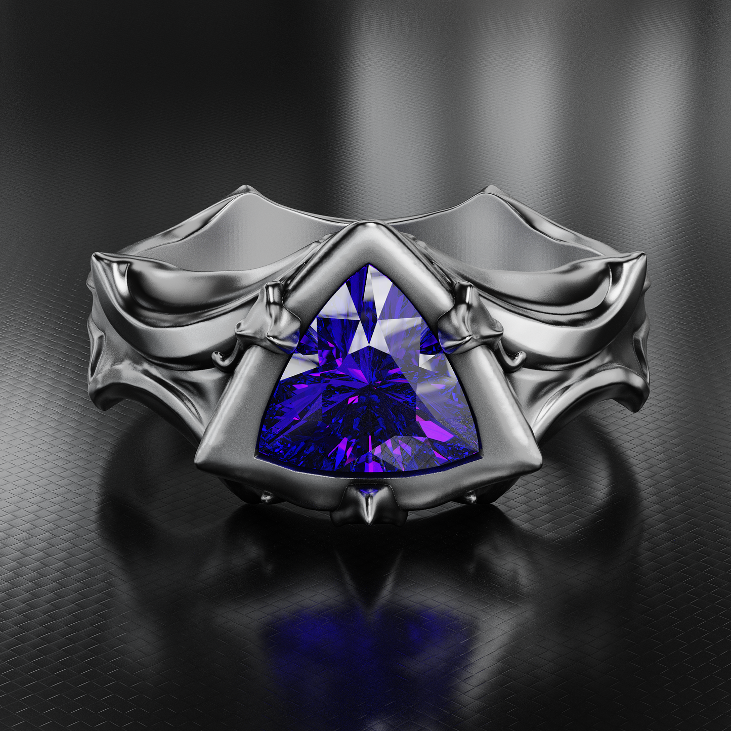 Sterling Silver Ring with 1.2 Carat Trillion Cut Amethyst