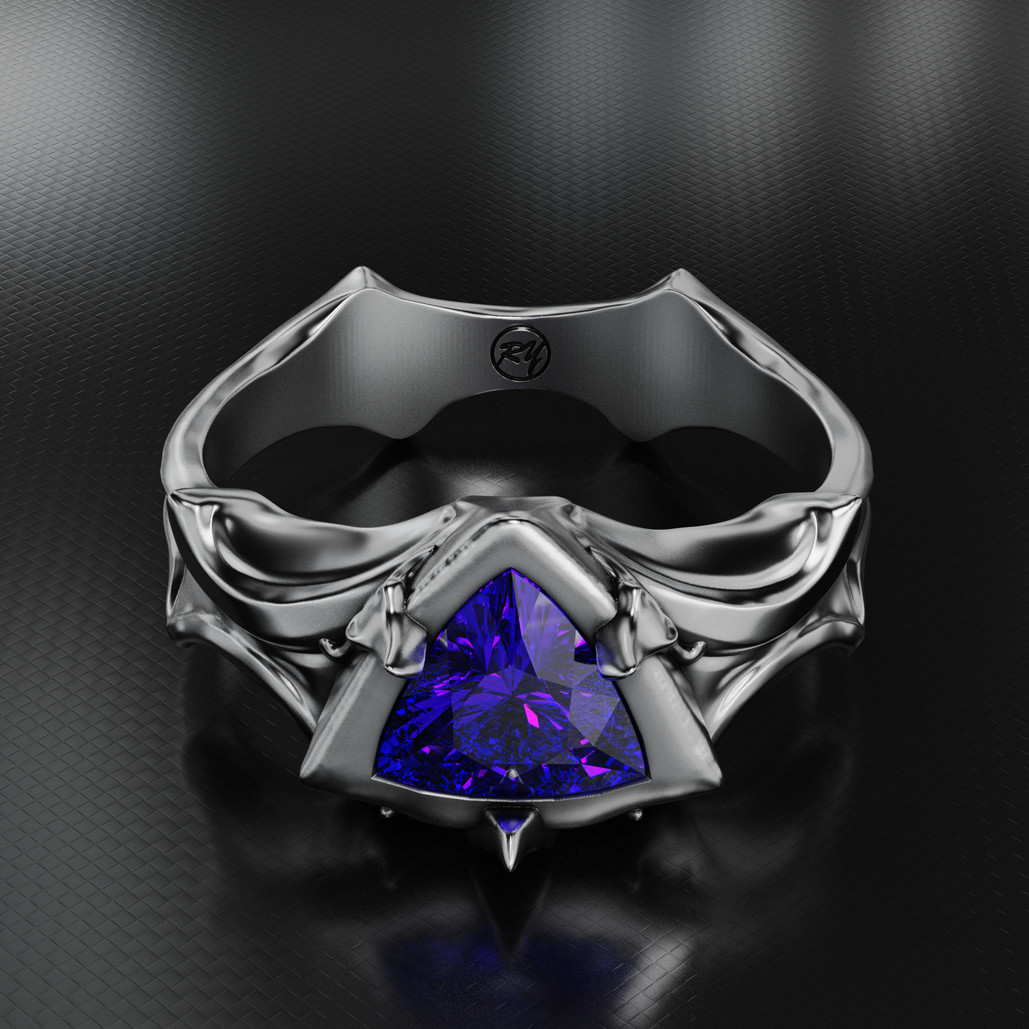 Sterling Silver Ring with 1.2 Carat Trillion Cut Amethyst