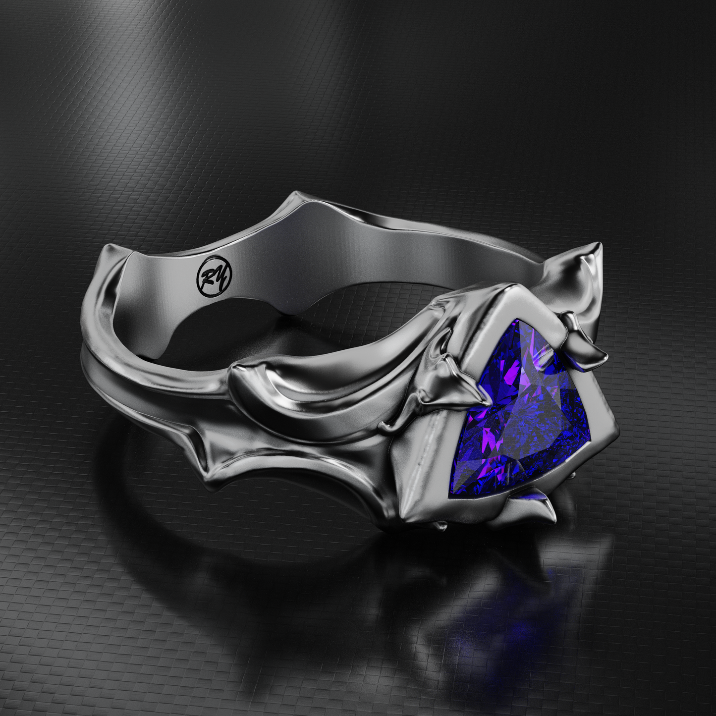 Sterling Silver Ring with 1.2 Carat Trillion Cut Amethyst