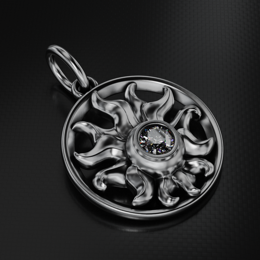 Sun Sterling Silver Necklace with Brilliant Natural White Zircon